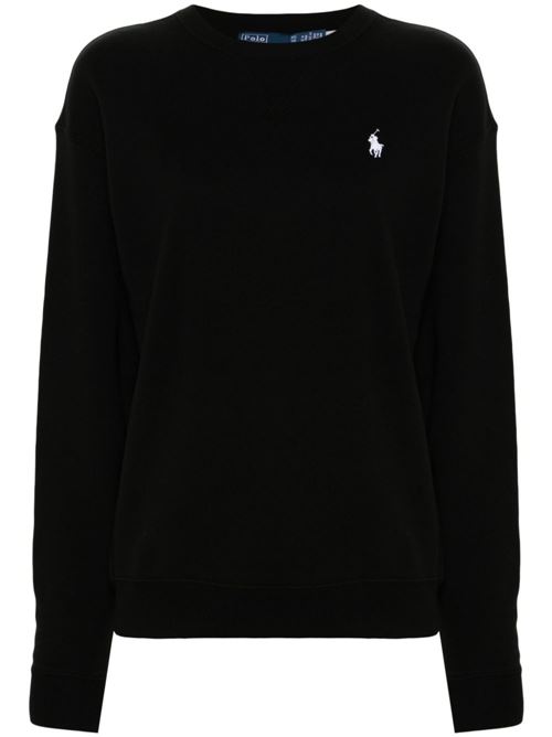 Felpa girocollo Polo Ralph Lauren da donna nera in cotone con Pony ricamato POLO RALPH LAUREN | 211935582011